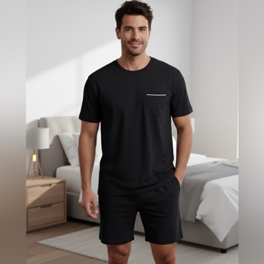Lacoste black, round neck, short sleeve sleep wear shirt, chest pocket XL